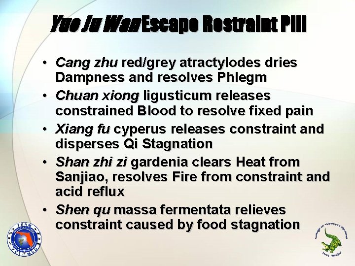 Yue Ju Wan Escape Restraint Pill • Cang zhu red/grey atractylodes dries Dampness and