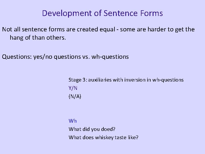 Development of Sentence Forms Not all sentence forms are created equal - some are