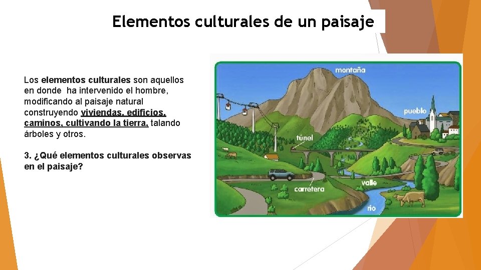 Elementos culturales de un paisaje Los elementos culturales son aquellos en donde ha intervenido