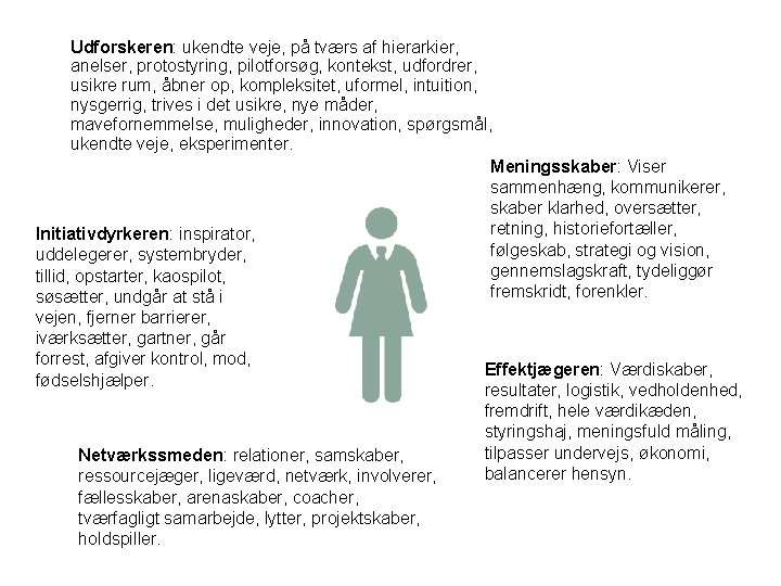 Udforskeren: ukendte veje, på tværs af hierarkier, anelser, protostyring, pilotforsøg, kontekst, udfordrer, usikre rum,