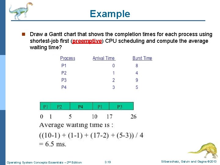 Example n Draw a Gantt chart that shows the completion times for each process