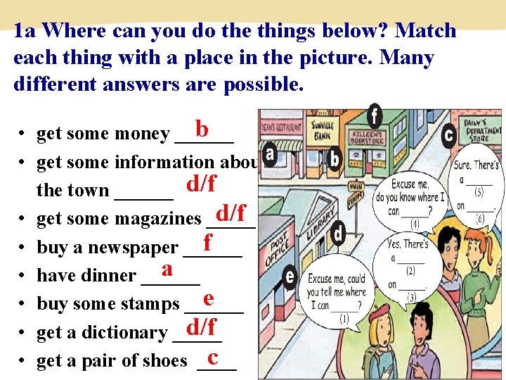 1 a Where can you do the things below? Match each thing with a