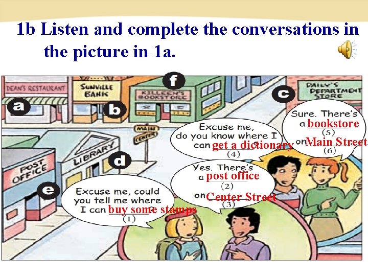 1 b Listen and complete the conversations in the picture in 1 a. bookstore 1 b Listen and complete the conversations in the picture in 1 a. bookstore