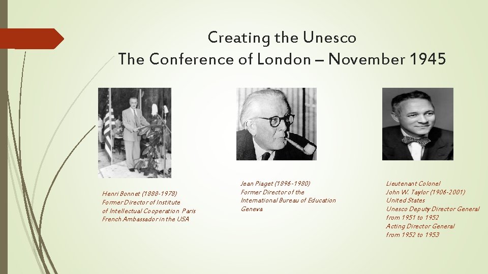 Creating the Unesco The Conference of London – November 1945 Henri Bonnet (1888 -1978)