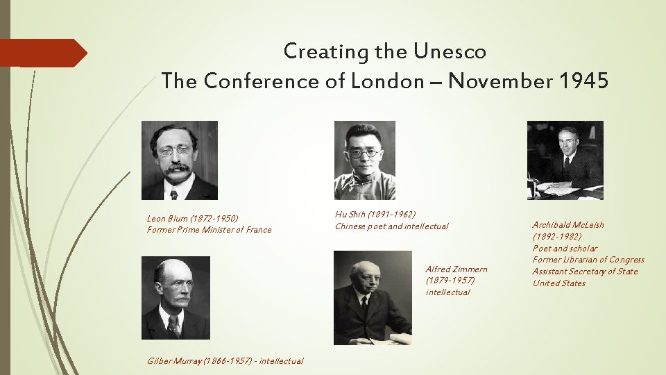 Creating the Unesco The Conference of London – November 1945 Leon Blum (1872 -1950)