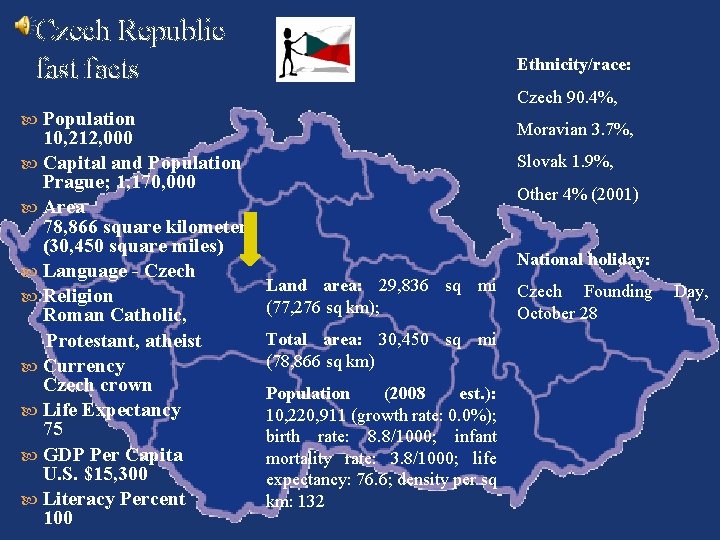 Czech Republic fast facts Ethnicity/race: Czech 90. 4%, Population 10, 212, 000 Capital and