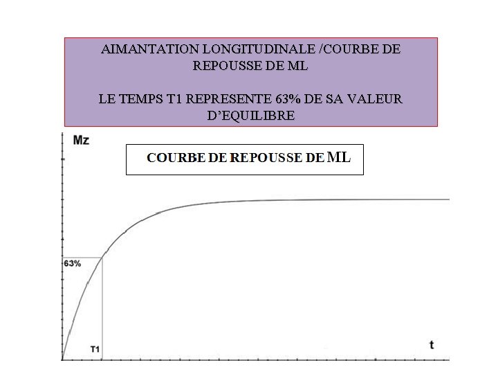 AIMANTATION LONGITUDINALE /COURBE DE REPOUSSE DE ML LE TEMPS T 1 REPRESENTE 63% DE