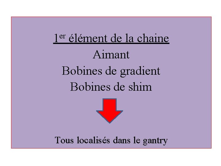 1 er élément de la chaine Aimant Bobines de gradient Bobines de shim Tous