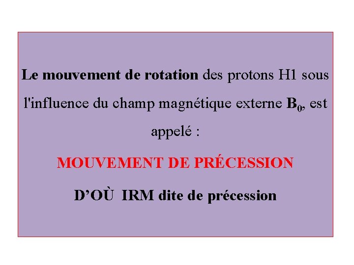 Le mouvement de rotation des protons H 1 sous l'influence du champ magnétique externe