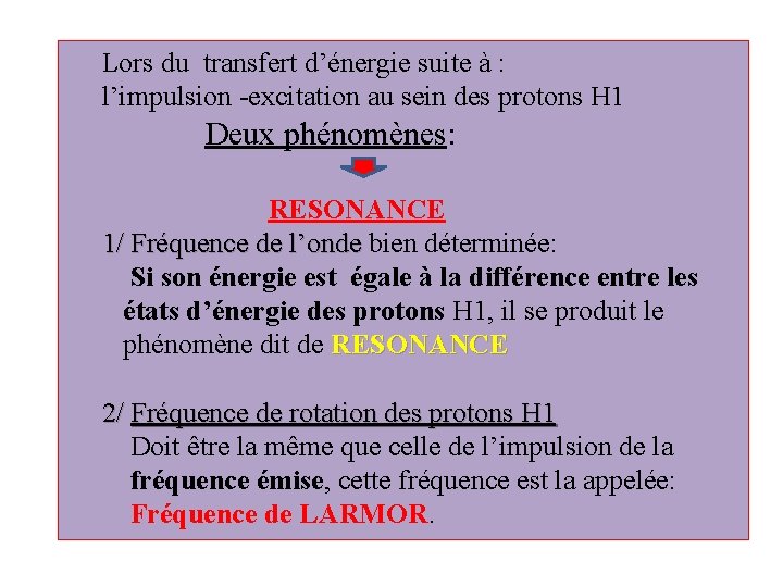  Lors du transfert d’énergie suite à : l’impulsion -excitation au sein des protons