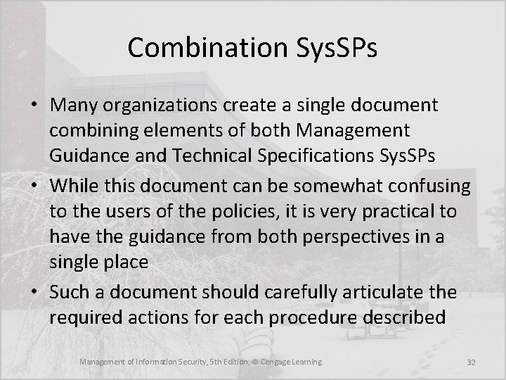 Combination Sys. SPs • Many organizations create a single document combining elements of both