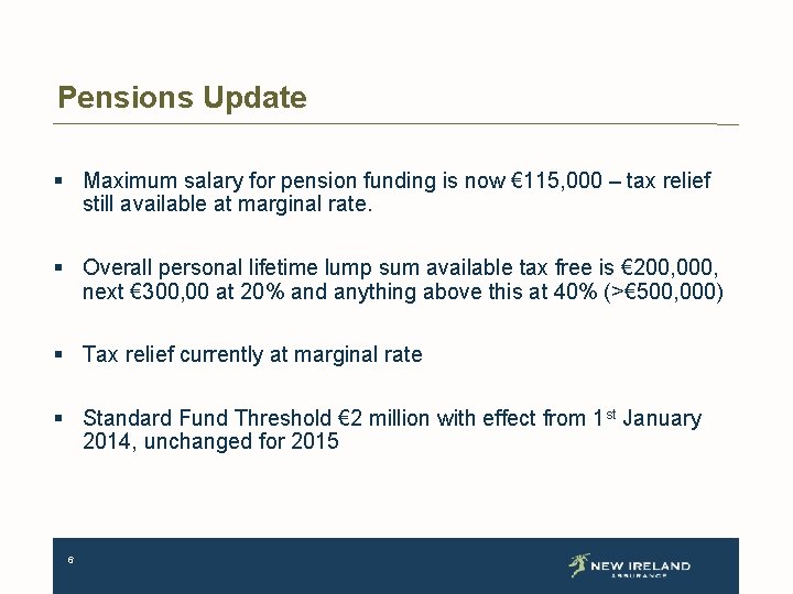 Pensions Update § Maximum salary for pension funding is now € 115, 000 –