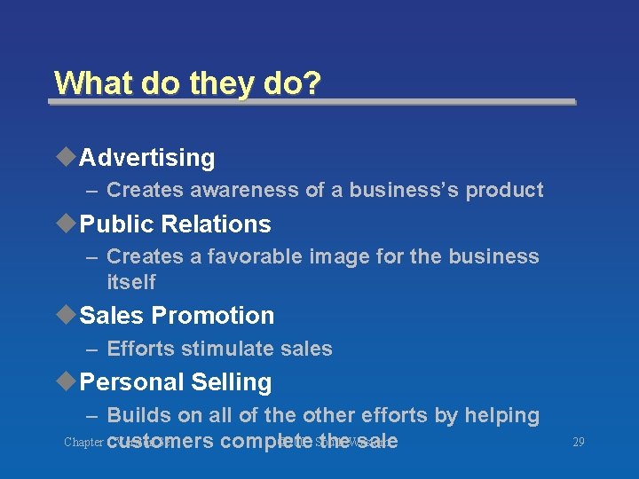 What do they do? u. Advertising – Creates awareness of a business’s product u.