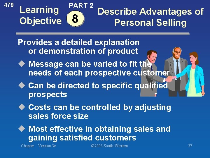 479 Learning Objective PART 2 8 Describe Advantages of Personal Selling Provides a detailed