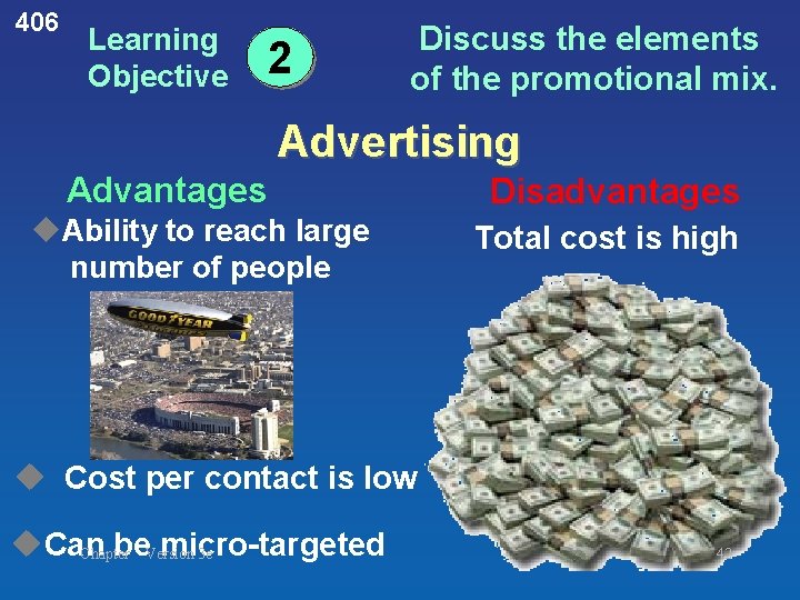 406 Learning Objective 2 Discuss the elements of the promotional mix. Advertising Advantages u. 406 Learning Objective 2 Discuss the elements of the promotional mix. Advertising Advantages u.