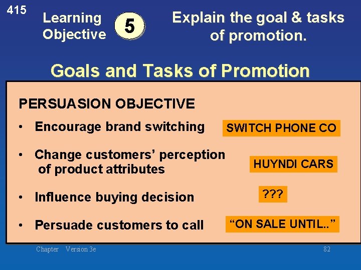 415 Learning Objective 5 Explain the goal & tasks of promotion. Goals and Tasks