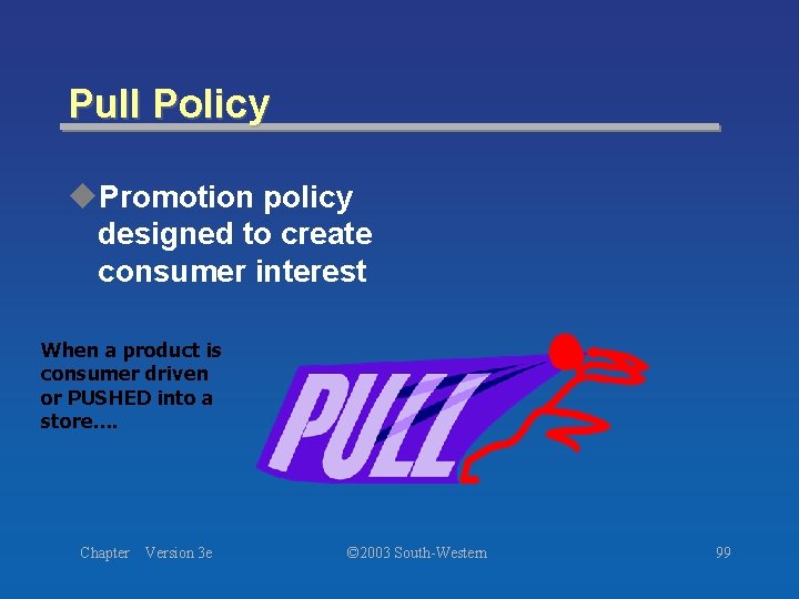 Pull Policy u. Promotion policy designed to create consumer interest When a product is