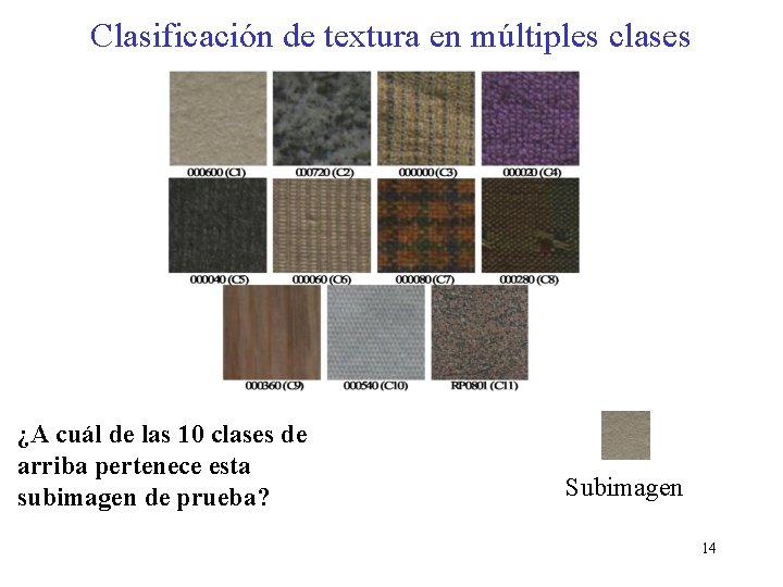 Clasificación de textura en múltiples clases ¿A cuál de las 10 clases de arriba