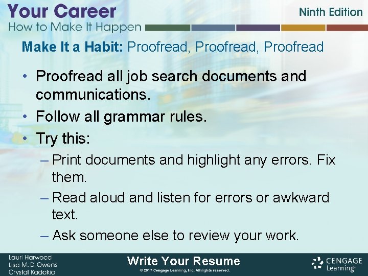 Make It a Habit: Proofread, Proofread • Proofread all job search documents and communications.