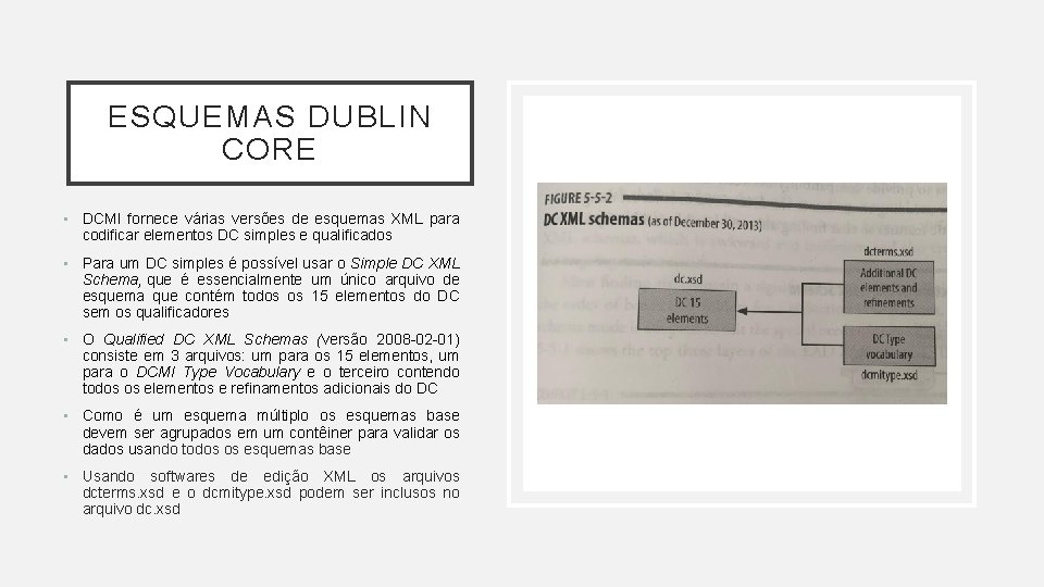 ESQUEMAS DUBLIN CORE • DCMI fornece várias versões de esquemas XML para codificar elementos