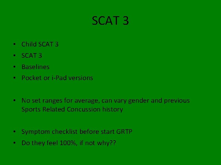 SCAT 3 • Child SCAT 3 • SCAT 3 • Baselines • Pocket or