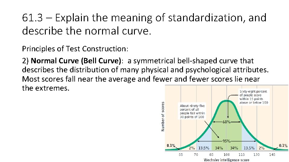 61. 3 – Explain the meaning of standardization, and describe the normal curve. Principles 61. 3 – Explain the meaning of standardization, and describe the normal curve. Principles