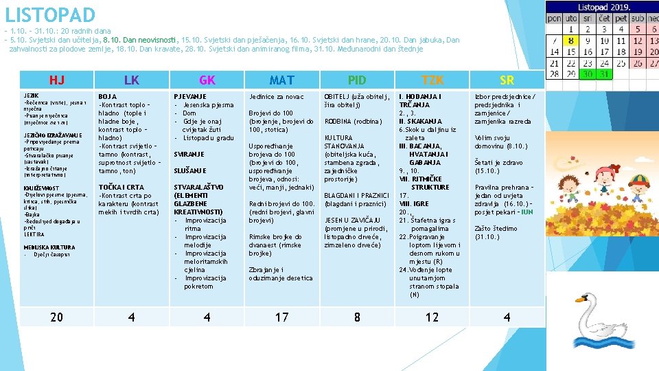 LISTOPAD - 1. 10. – 31. 10. : 20 radnih dana - 5. 10.