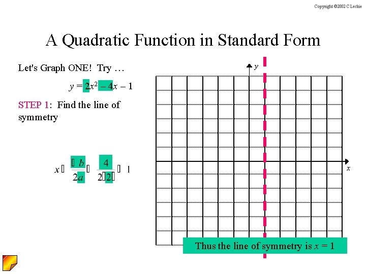 A Quadratic Function in Standard Form Let's Graph ONE! Try … y y =