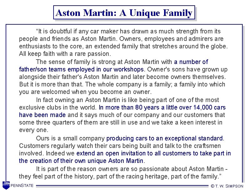 Aston Martin: A Unique Family “It is doubtful if any car maker has drawn