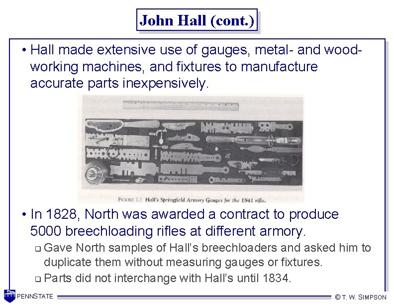 John Hall (cont. ) • Hall made extensive use of gauges, metal- and woodworking