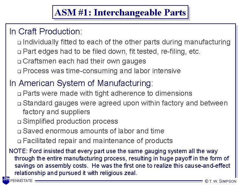 ASM #1: Interchangeable Parts In Craft Production: Individually fitted to each of the other