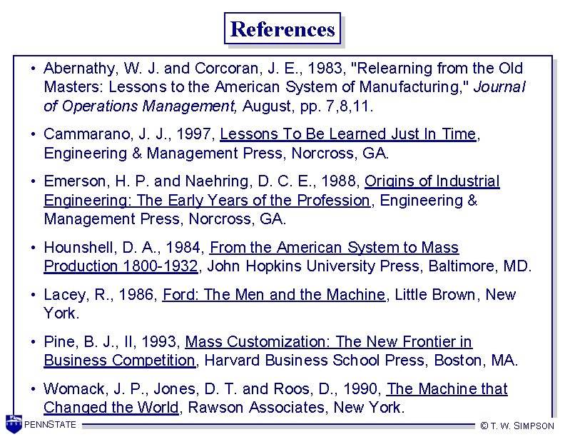 References • Abernathy, W. J. and Corcoran, J. E. , 1983, "Relearning from the