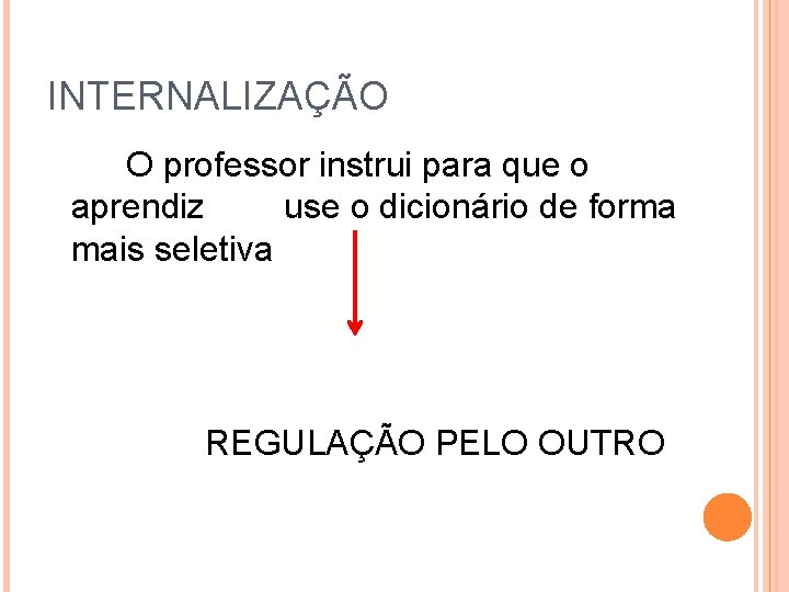 INTERNALIZAÇÃO O professor instrui para que o aprendiz use o dicionário de forma mais