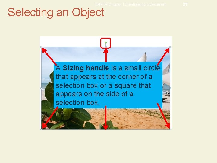 CMPTR Chapter 12: Enhancing a Document Selecting an Object A Sizing handle is a