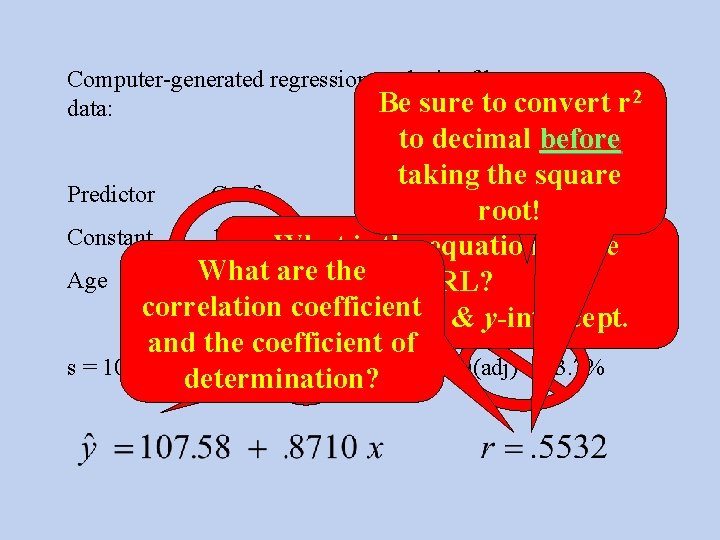 Computer-generated regression analysis of knee surgery Be sure to convert r 2 data: NEVER