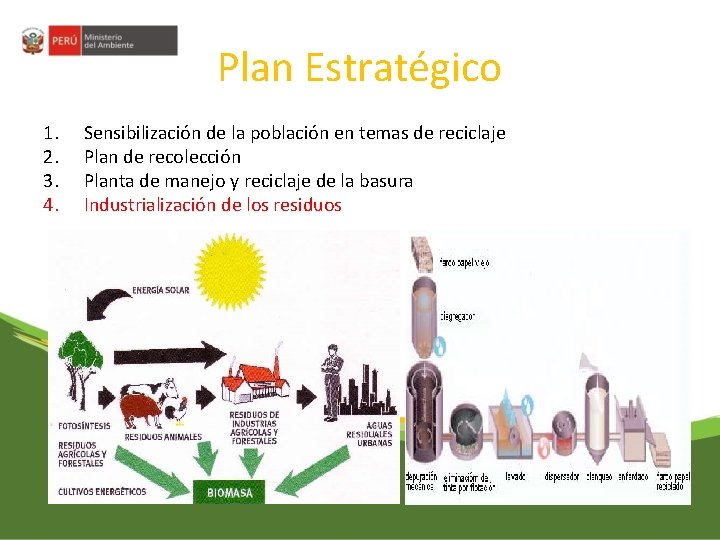 Plan Estratégico 1. 2. 3. 4. Sensibilización de la población en temas de reciclaje