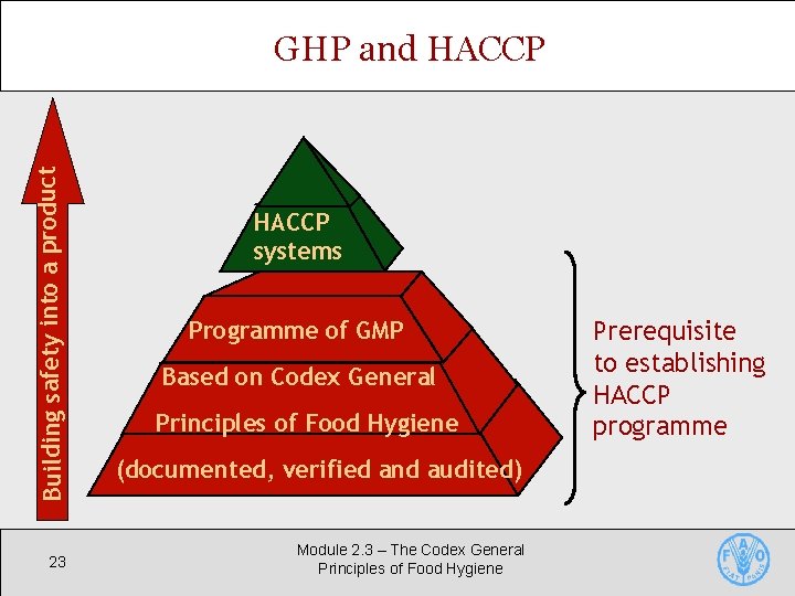 Building safety into a product GHP and HACCP 23 HACCP systems Programme of GMP Building safety into a product GHP and HACCP 23 HACCP systems Programme of GMP