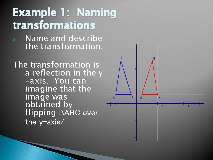 Example 1: Naming transformations a. Name and describe the transformation. The transformation is a