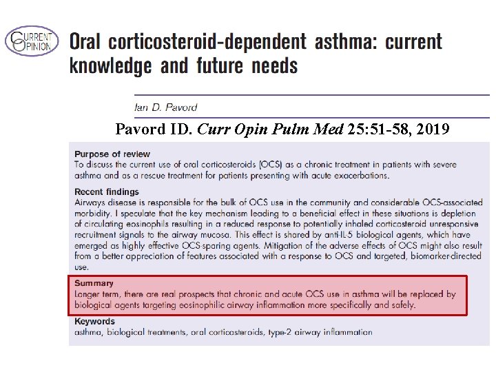 Pavord ID. Curr Opin Pulm Med 25: 51 -58, 2019 