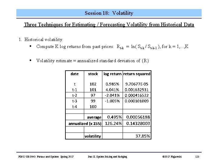 Session 18: Volatility Three Techniques for Estimating / Forecasting Volatility from Historical Data 1.