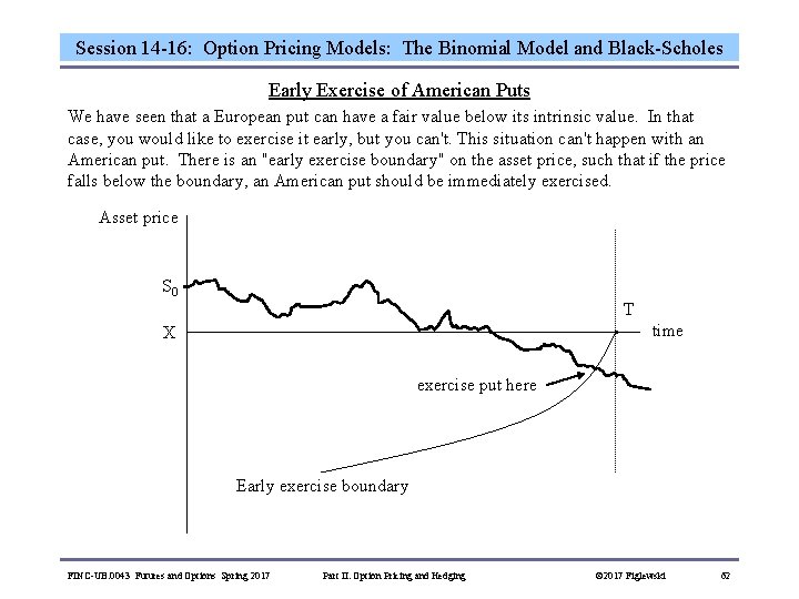 Session 14 -16: Option Pricing Models: The Binomial Model and Black-Scholes Early Exercise of
