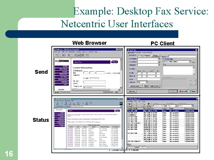 Example: Desktop Fax Service: Netcentric User Interfaces Web Browser PC Client Send Status 16