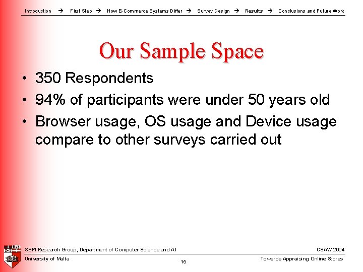 Introduction First Step How E-Commerce Systems Differ Survey Design Results Conclusions and Future Work Introduction First Step How E-Commerce Systems Differ Survey Design Results Conclusions and Future Work