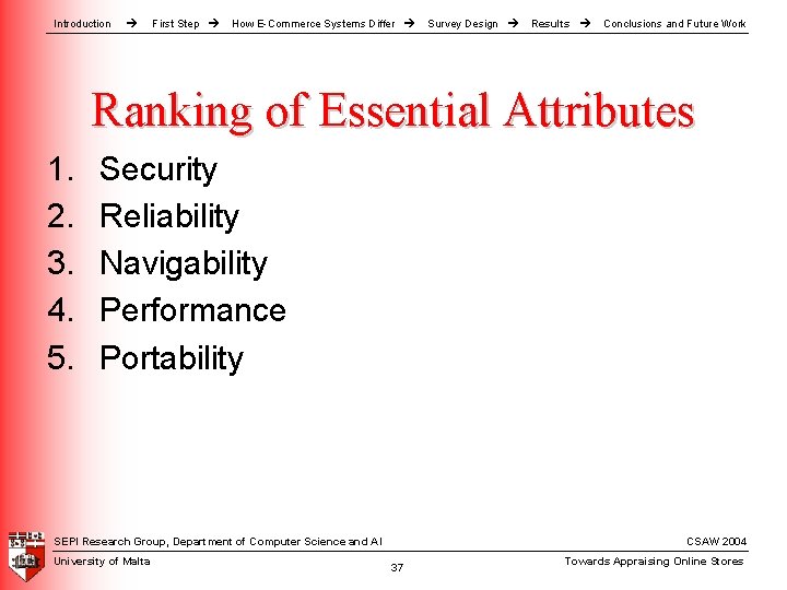 Introduction First Step How E-Commerce Systems Differ Survey Design Results Conclusions and Future Work Introduction First Step How E-Commerce Systems Differ Survey Design Results Conclusions and Future Work
