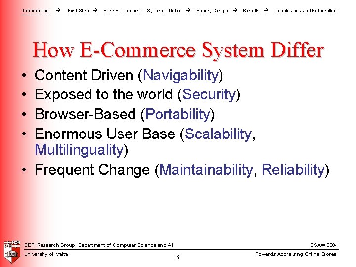 Introduction First Step How E-Commerce Systems Differ Survey Design Results Conclusions and Future Work Introduction First Step How E-Commerce Systems Differ Survey Design Results Conclusions and Future Work