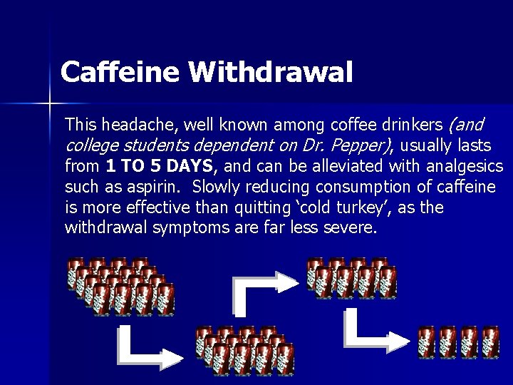 Caffeine Withdrawal This headache, well known among coffee drinkers (and college students dependent on Caffeine Withdrawal This headache, well known among coffee drinkers (and college students dependent on