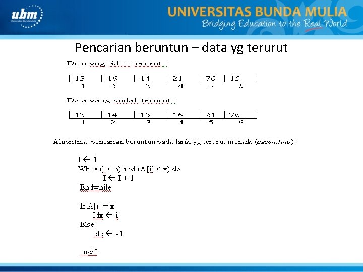 Pencarian beruntun – data yg terurut 