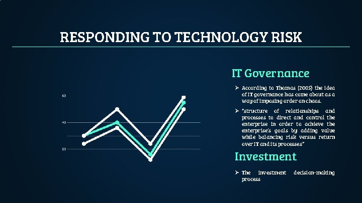 RESPONDING TO TECHNOLOGY RISK IT Governance Ø According to Thomas (2005) the idea of