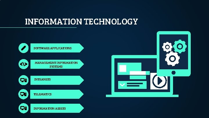 INFORMATION TECHNOLOGY SOFTWARE APPLICATIONS MANAGEMENT INFORMATION SYSTEMS INTRANETS TELEMATICS INFORMATION ASSETS 