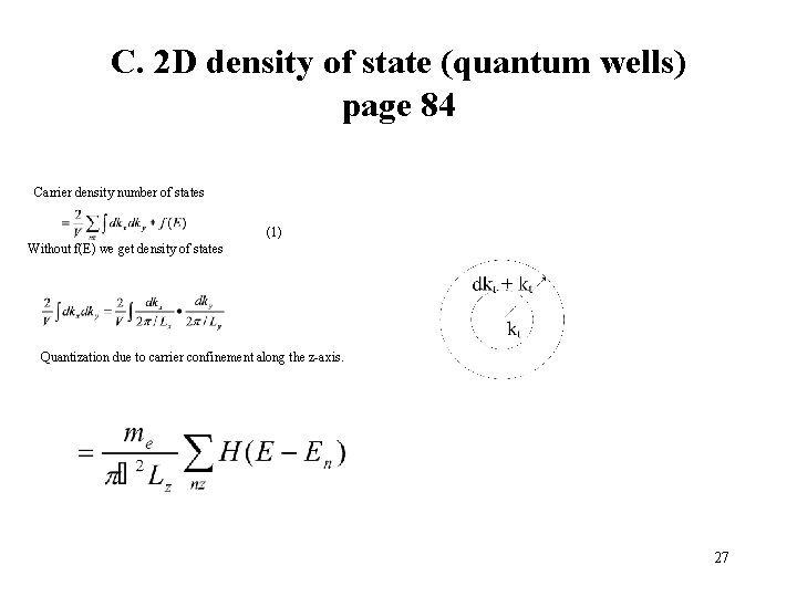 C. 2 D density of state (quantum wells) page 84 Carrier density number of C. 2 D density of state (quantum wells) page 84 Carrier density number of